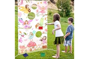 Serencatcher Fairy Toss Games, Fairy Birthday Party Decoration Toss Games Banner with Bean Bags for Kids Fairy Theme Birthday Indoor Outdoor Party