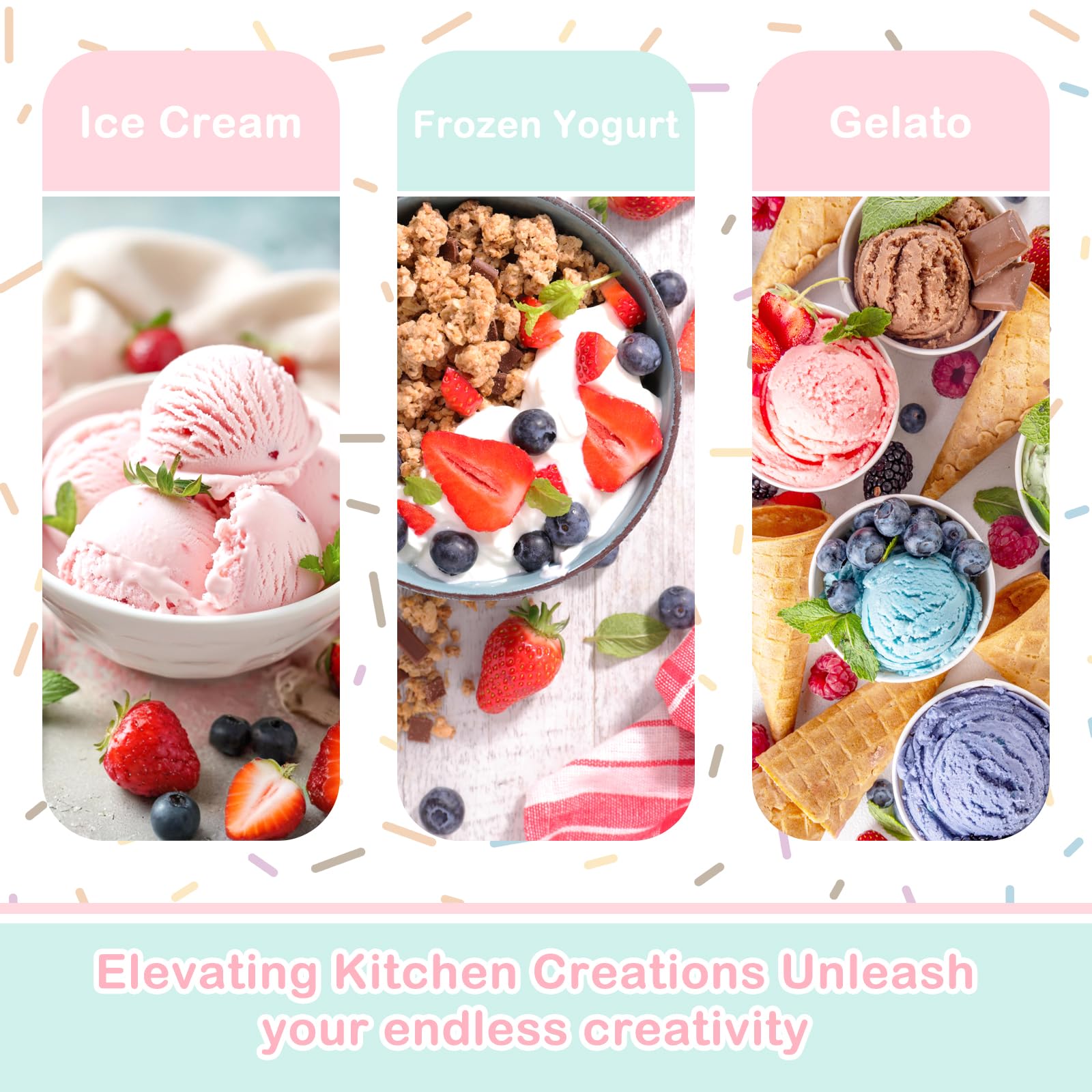 GLINK Ice Cream Maker Attachment for KitchenAid Stand Mixer, Compatible with Kitchenaid 4.5-5Qt Stand Mixer and 5-6Qt Bowl-Lif, 2-Quart Frozen Yogurt/Ice Cream/Sorbet Gelato Maker