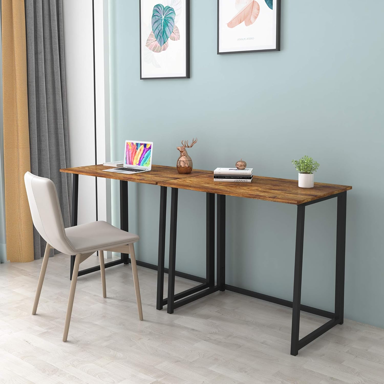 GHQME Folding Desk,Laptop Desk Home Office Desk Study Writing Desk No-Assembly Small Space (Fire Board): Kitchen & Dining