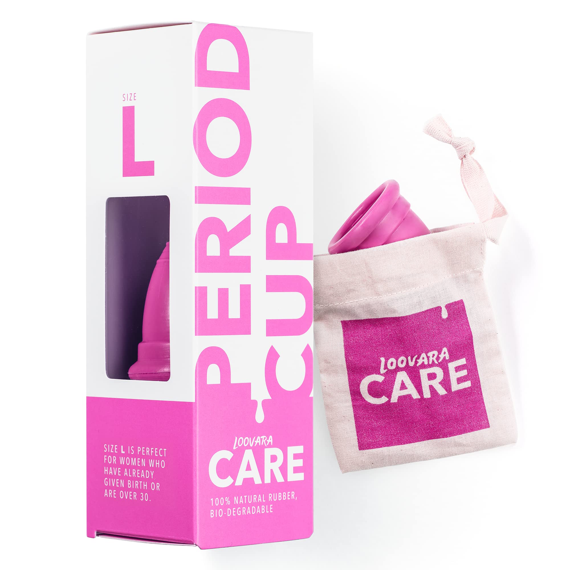 Loovara Menstrual Cup Size L Made of 100% Natural Rubber - Made in Germany - Vegan, Silicone-Free, Bleach-Free, lifespan up to 10 Years