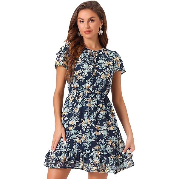 SL Fashions Plus Size Tiered Floral Print Sheath Dress Floral-Print Blue  Multi 14 Plus at Amazon Women's Clothing store
