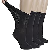 Hugh Ugoli Women's Cotton Diabetic Crew Socks, Wide, Thin, Loose Fit and Stretchy, Seamless Toe & Non-Binding Top, 4-8 Pairs
