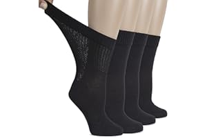 Hugh Ugoli Women's Cotton Diabetic Crew Socks, Wide, Thin, Loose Fit and Stretchy, Seamless Toe & Non-Binding Top, 4-8 Pairs