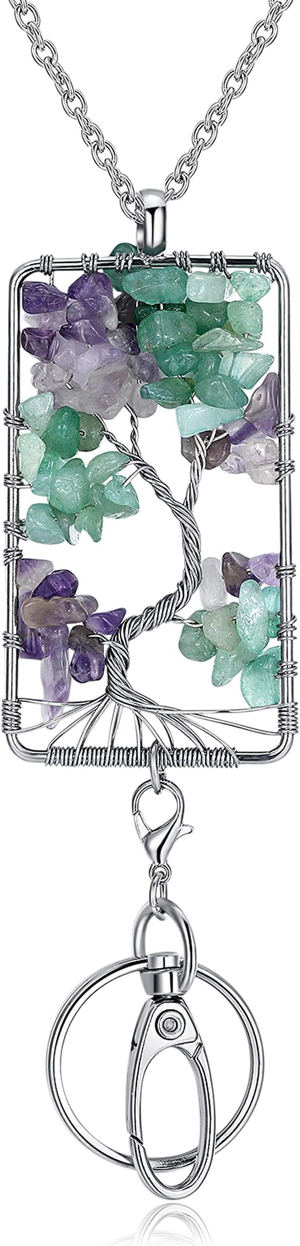 Necklace Lanyard for Women Elegance Badge Lanyards ID Necklaces Crimmy Stainless Steel Chain for ID Badge Holder and Keys (Rectangle(Silver))