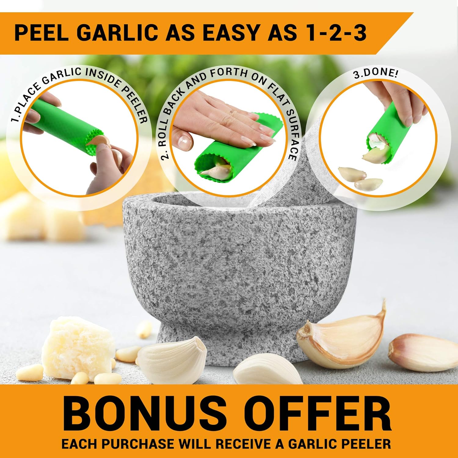 PriorityChef Mortar and Pestle Set - 100% Natural 2 Cup Unpolished Granite - Grind, Crush & Mash Spices and More - Easy to Use & Clean - Solid Stone Mortar and Pestle Large: Kitchen & Dining