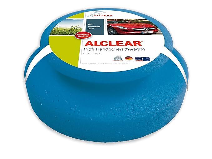 ALCLEAR 5713050M Auto Profi Handpolierschwamm 130 x 50 mm mit umlaufender Griffleiste für Wachse, Polituren, Lackreiniger, Po