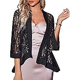 Zeagoo Kimono Cardigans for Women 3/4 Sleeves Open Front Lightweight Shrug Lace Bolero for Evening Dresses