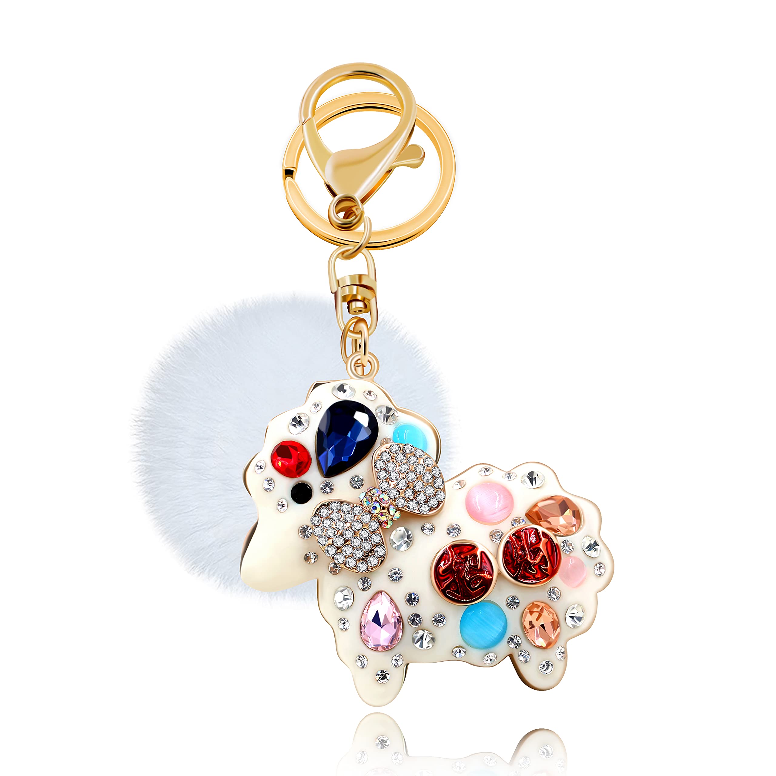 Uloveido White Sheep Car Bag Keychain Key Chains for Gold Color Keyrings for Kids Women