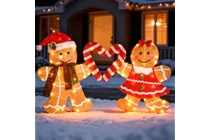 TW SHINE Christmas Outdoor Decorations Yard, Set of 2 Lighted 2D Gingerbread Man with 90 Warm White Lights, Light Up Gingerbread Man Couple for Xmas Holiday Front Garden Patio Lawn Display