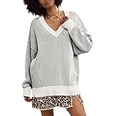 Tomosc Beyond Chenille V Neck Sweater for Women 2025 Winter Long Sleeve Colorblock Striped Pullover Casual Trendy Knit Tops