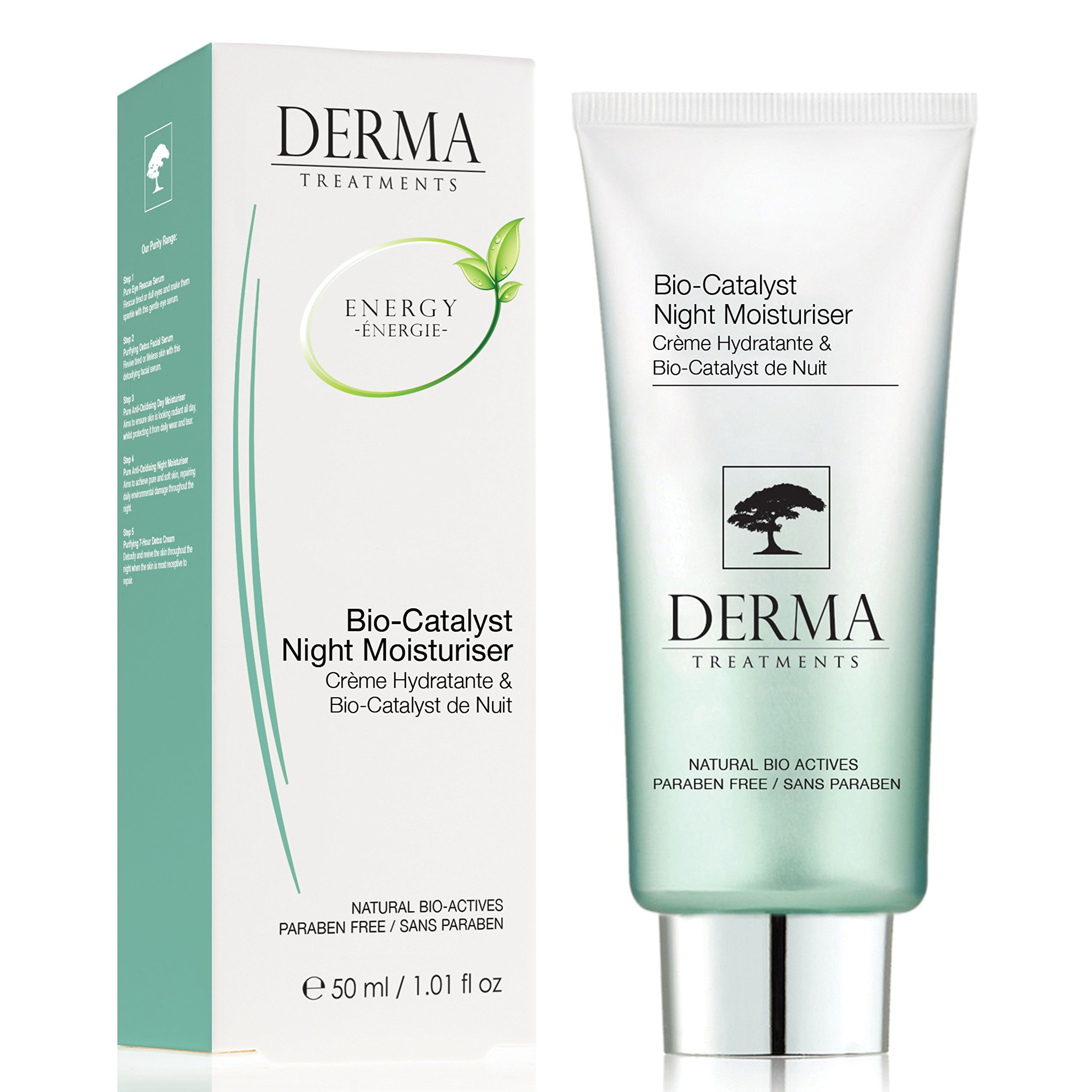 Derma Treatments Bio-Catalyst Night Moisturiser with Vitamin E & Coconut Oil which aims to deeply hydrate and nourish the skin 50ml