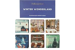 Folkulture Christmas Backflow Incense Cones Scented | Set of 6 (60 Cones) for Relaxation | Lavender, Balsam Fir, Gingerbread, Amber | Winter Scents for Home | Xmas Incense Gift & Winter Essentials