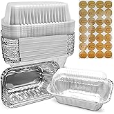 Mwnxia Disposable Mini Aluminum Loaf Pans with Lids & “Handmade with Love” Stickers, 6″ × 3.5″ × 2″, Pack of 25 Perfect for Baking Holiday Baked Bread Mini Cakes, Meatloaf, Banana Bread