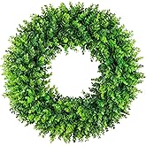 DDHS Large Boxwood Wreath Front Door 24'' Artificial Spring Wreaths for Front Door Farmhouse Wedding Green Year Round Indoor Outdoor for Summer Wreath st Patrick's Day Decoration -(Hello Sign)