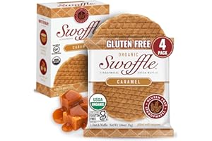 Gluten Free Certified Organic Stroopwafels by Swoffle - Caramel Filled | (4) 1.16oz Wafers | non-GMO, Wheat Free, Kosher, Soy Free, and Nut Free!