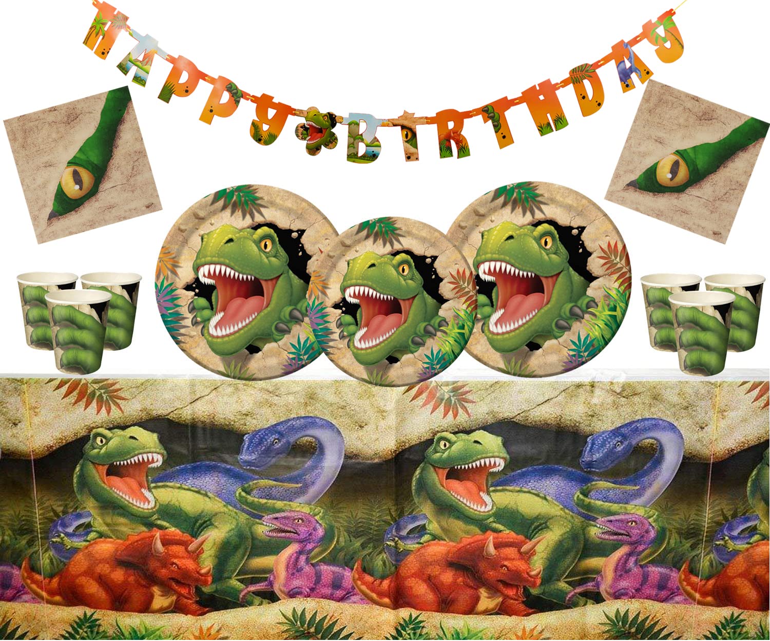 Dinosaur Party Supplies Dino Blast Happy Birthday Celebrations 16 Guests- Dinosaur Tableware Printed Dino Plate Cup Napkin Table cover — image 1