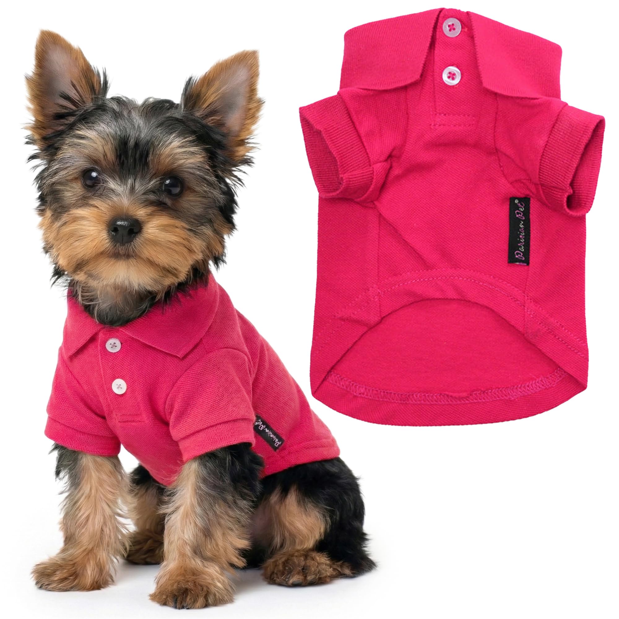 Parisian Pet Pink Polo Shirt for Dogs - 100% Cotton, Breathable Summer Outfit for Puppy Dog, Cat |Solid Color Dog Shirts - Size XS