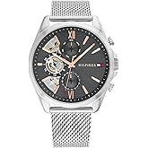 Tommy Hilfiger Men's Watch – Quartz Multifunction, 44 mm Stainless Steel Case, Skeleton Dial, Mesh Bracelet – Dress Watch for Men