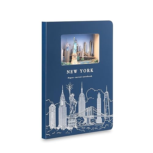 Chōkoku Gift-Ready Hardcover Dot Grid Notebook – 3D Layered Cut-Out Cityscape, 120 Pages (60 Sheets), Statue of Liberty & Brooklyn Bridge Design, Perfect for Travel, Sketching & Writing