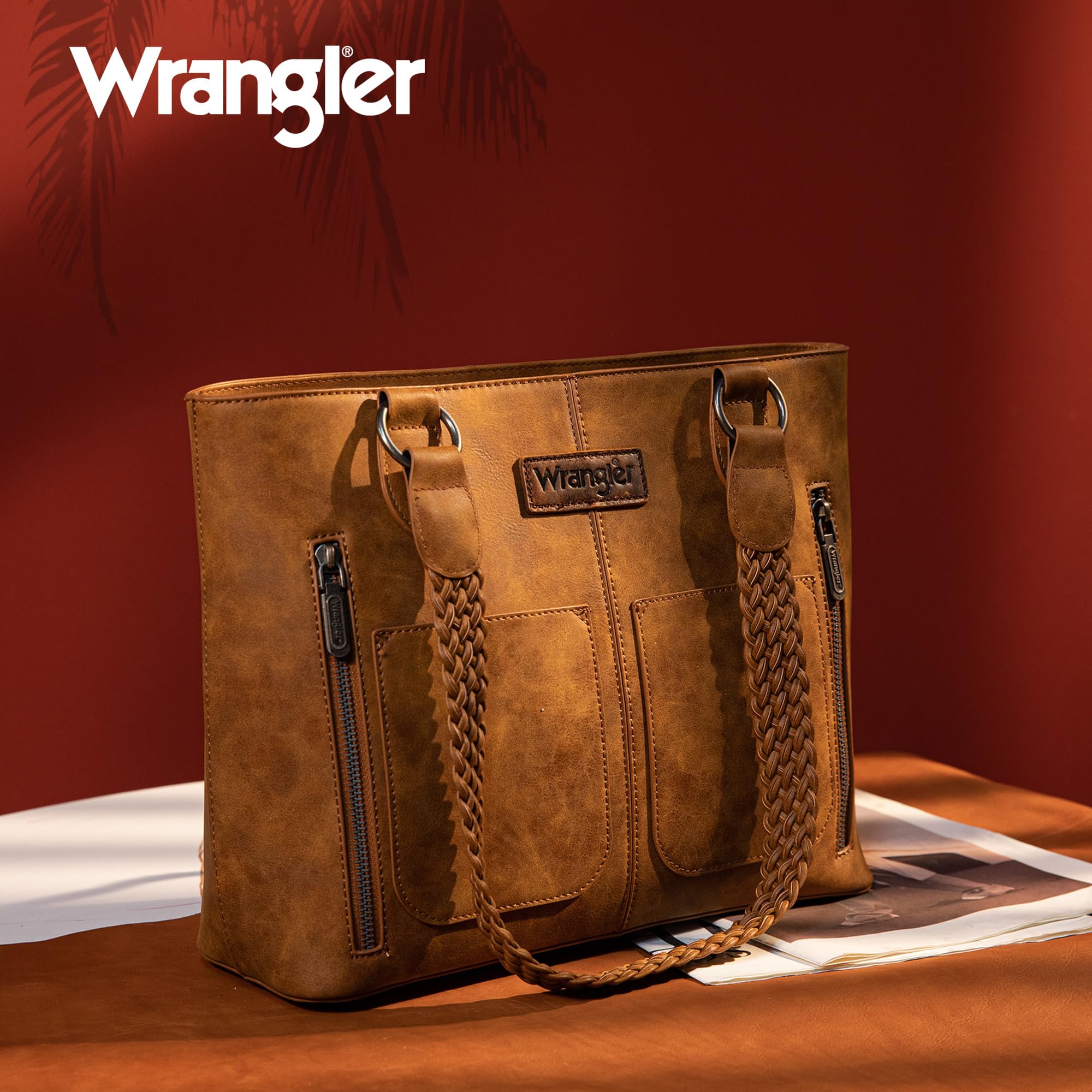 Wrangler Distressed Tote Bag for Women Western Purse Multi Pockets Handbags and Shoulder Bag