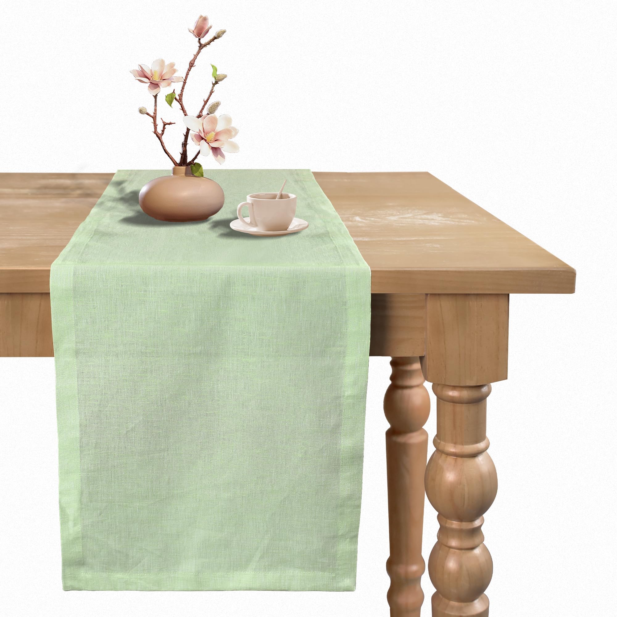Photo 1 of BETRIC 100% Pure Linen Extra Long Table Runner - 14 x 108 Inch Farmhouse Dining Table Runner, Perfect for Fall, Thanksgiving, and Christmas -Athena -Chambray Green