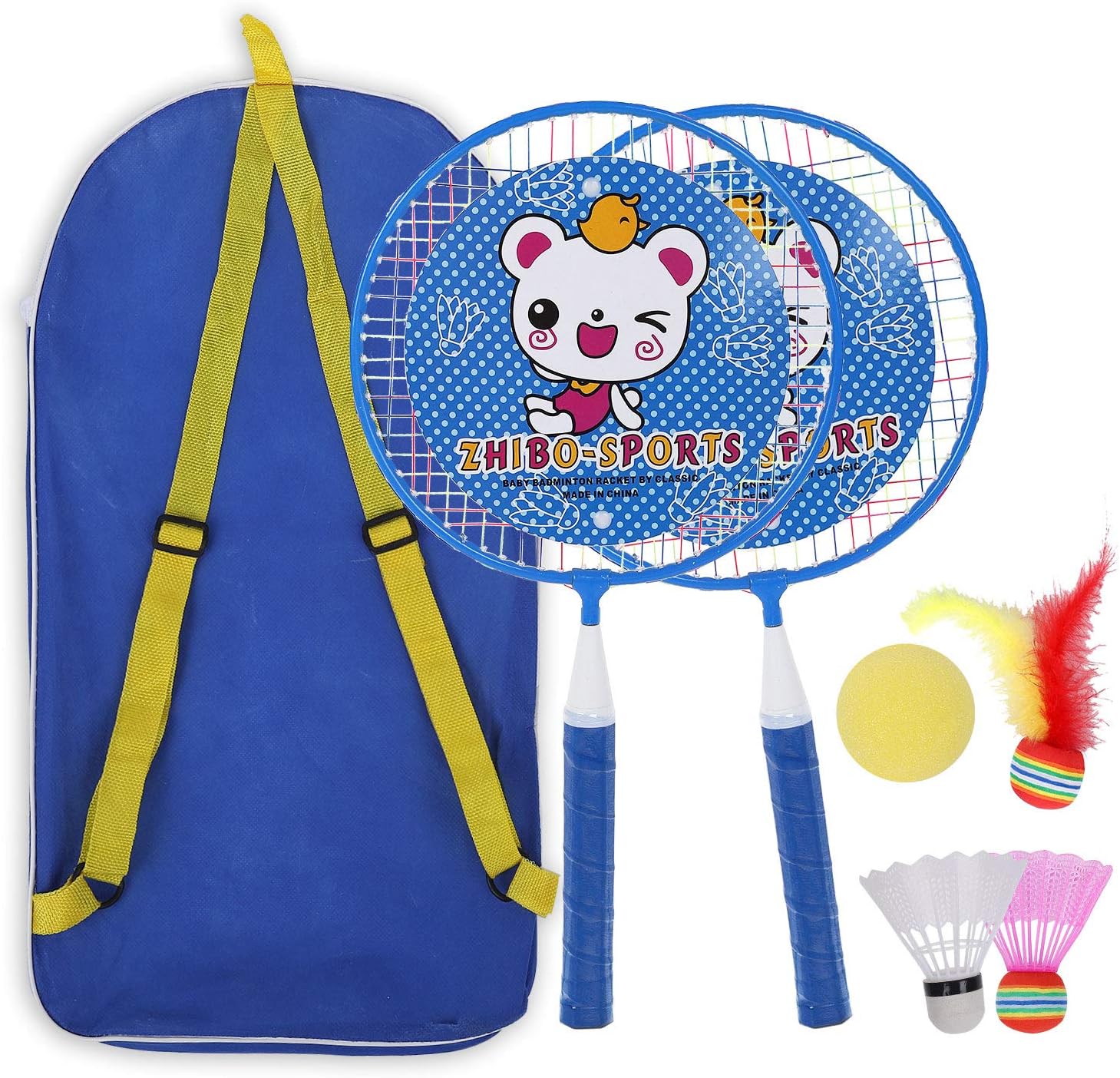 ZZICEN Kids Badminton Set - Toddler Toy Badminton Set for Kids - Includes 2 Kids Badminton Rackets（Blue） : Sports & Outdoors