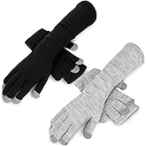 Jiuguva 2 Pairs Winter Long Finger Gloves for Women, Long Warm Texting Gloves Touchscreen Knitted Gloves Full Finger Gloves Mittens