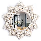 TENEWEE Boho Wall Decor Mirror Macrame Circle Hanging Mirror for Bedroom Living Room Apartment Entryway Home Decor
