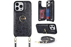 Ｈａｖａｙａ Crossbody Phone case for iPhone 15 Pro case with Strap for Women iPhone 15 Pro case with Card Holder iPhone 15 Pro Leather Wallet Cover with Credit Card Slot-Black Leopard Print