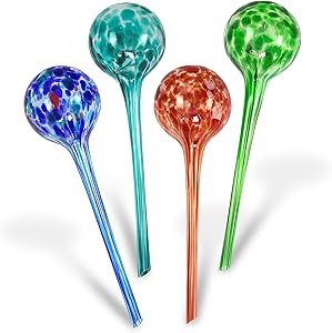 Blazin' Bison Indoor Plant Watering Globes | Automatic Self Water Bulbs | Aqua Water Globe | Decorative Hand-Blown Glass | 4pc Deluxe Set (Large)