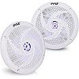 Pyle Marine Speakers - 5.25 Inch 2 Way Waterproof and Weather Resistant Outdoor Audio Stereo Sound System with LED Lights, 18