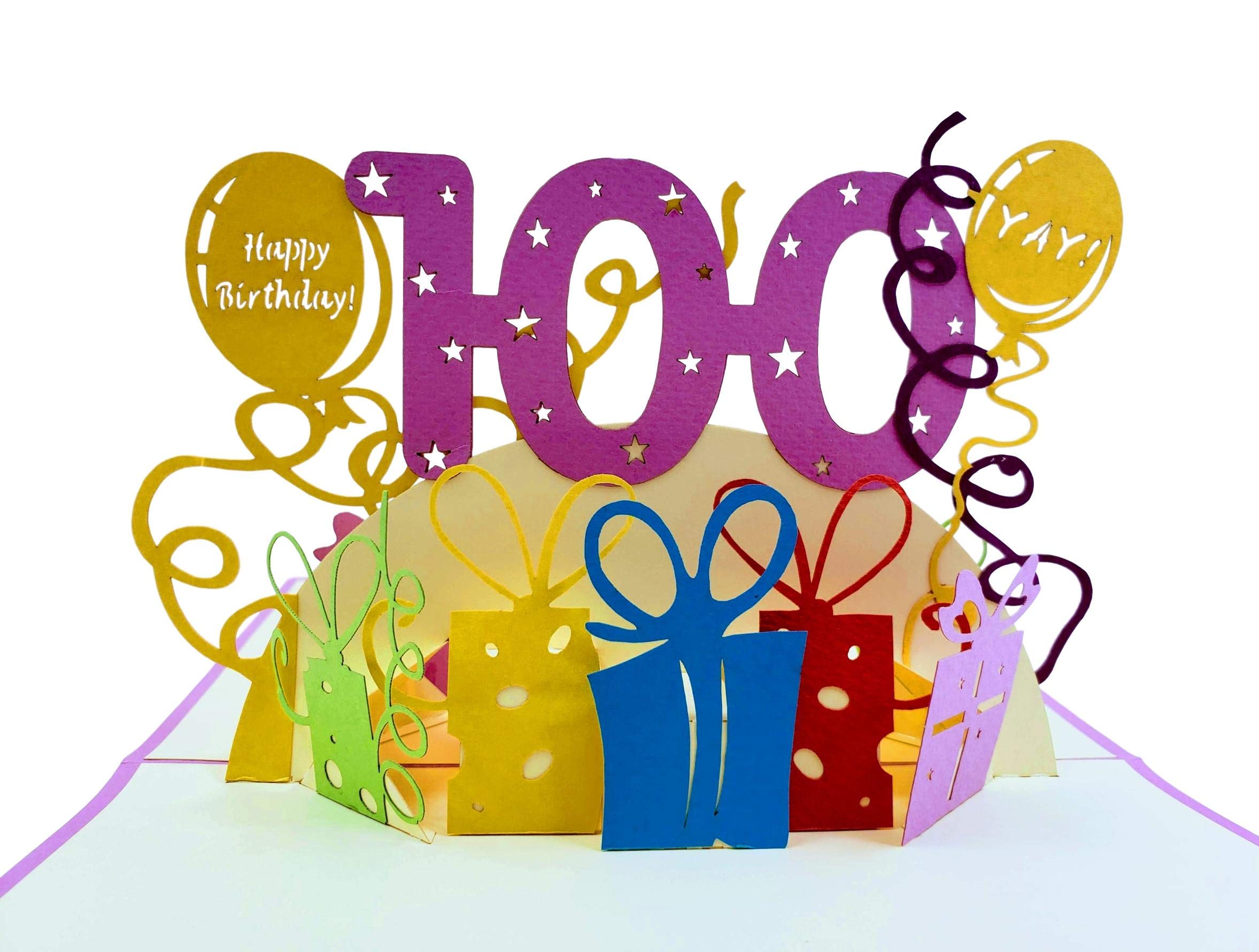 iGifts And Cards Happy 100th Birthday With Lots of Presents 3D Pop Up Greeting Card - One Hundred, Awesome, Cute, Unique, Special Occasion, Celebration, Husband, Wife, Best Friend, Congratulations