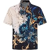 Royaura Hawaiian Shirt for Men,Printed Summer Beach Vintage Bowling Button Down Short Sleeves Casual Shirts