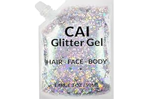 CAI BEAUTY NYC Face, Body & Hair Glitter Gel – Halloween Glitter for Kids and Women – 3 Oz Cosmetic-Grade Gel w/Moon & Stars for Festivals & Halloween Party, Easy Apply & Wash Off - Silver 1Pack