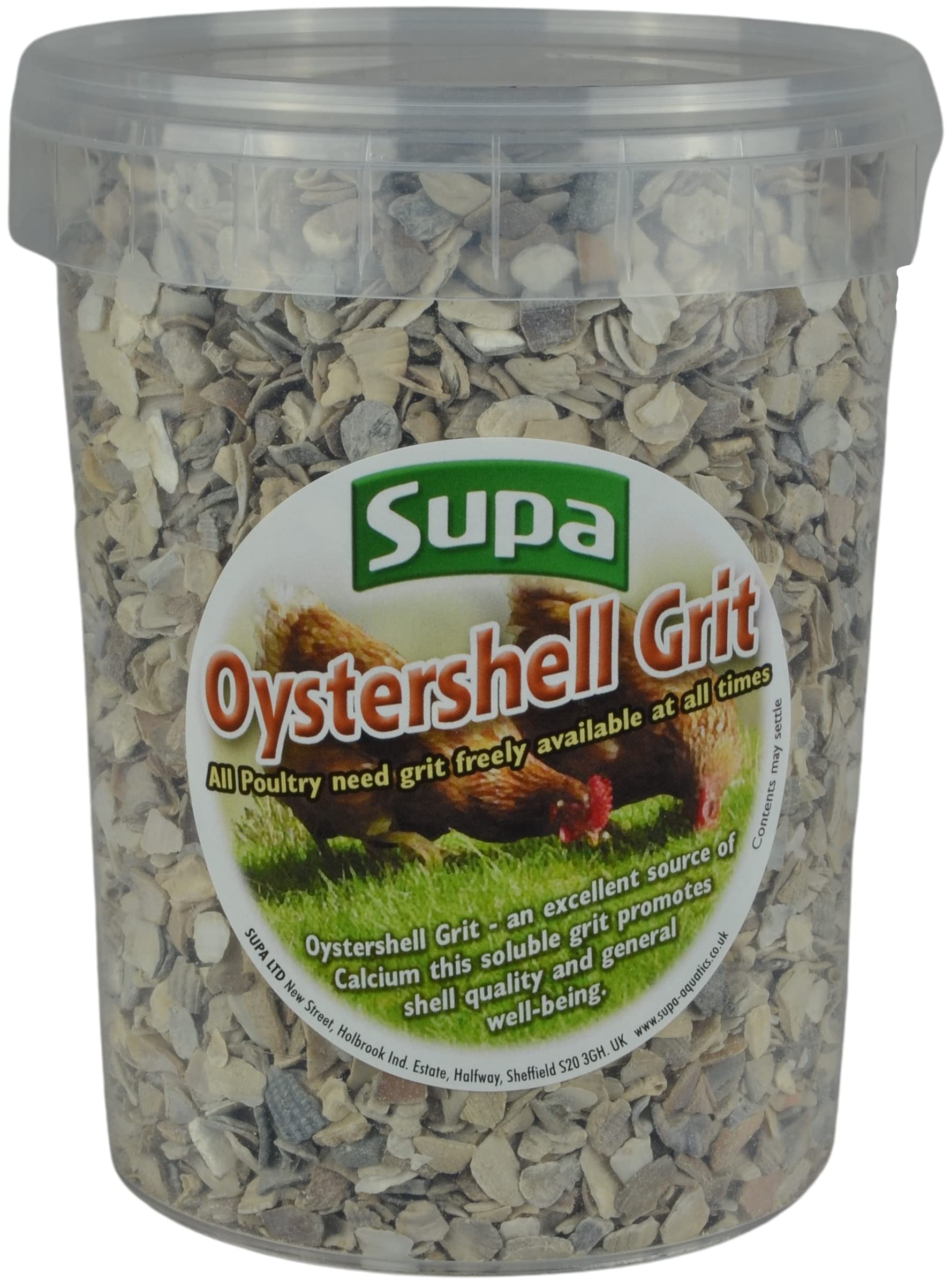 Supa Poultry Oyster Shell Grit Tub, 1 Litre, Pack of 5, An Excellent Source Of Calcium, This Soluble Oyster Grit Promotes Egg Shell Quality And General Well Being.