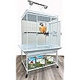 Extra Large 32" x 23" x 69"H Elegant and Durable Wrought Iron Top Play Ground Walk Ladder Bird Parrot Rolling Cage, Include Stainless Feed Cups Natural Wooden Stand Perch Seed Guard