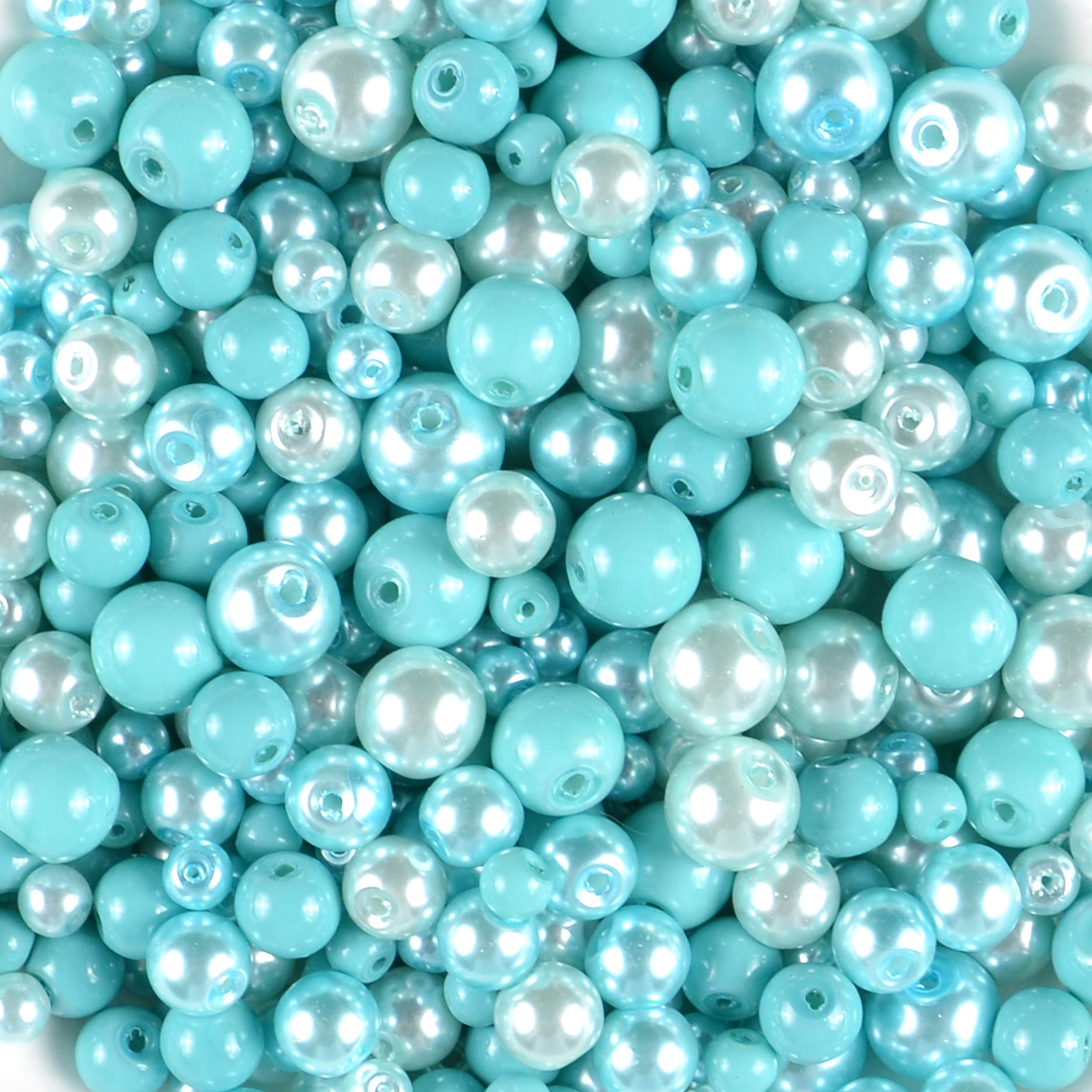 Baby Blue 410 Pieces Glass Pearl Beads Mix of 4mm, 6mm and 8mm Pearl Beads in Soft Blue Colours
