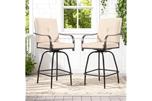 STRPRETTY BASIC STRPRETTY Patio Swivel Bar Stools Set of 2, Outdoor Bar Height Patio Swivel Chairs with Cushion for Garden Balcony Backyard (Beige)