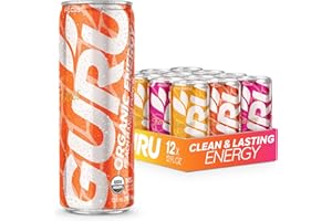 GURU Organic Energy Drinks Punch Variety Pack, Clean Energy Drink with Plant Based Natural Caffeine from Green Tea + Focus with L-Theanine, Gluten Free and Vegan, 12oz (Pack of 12)