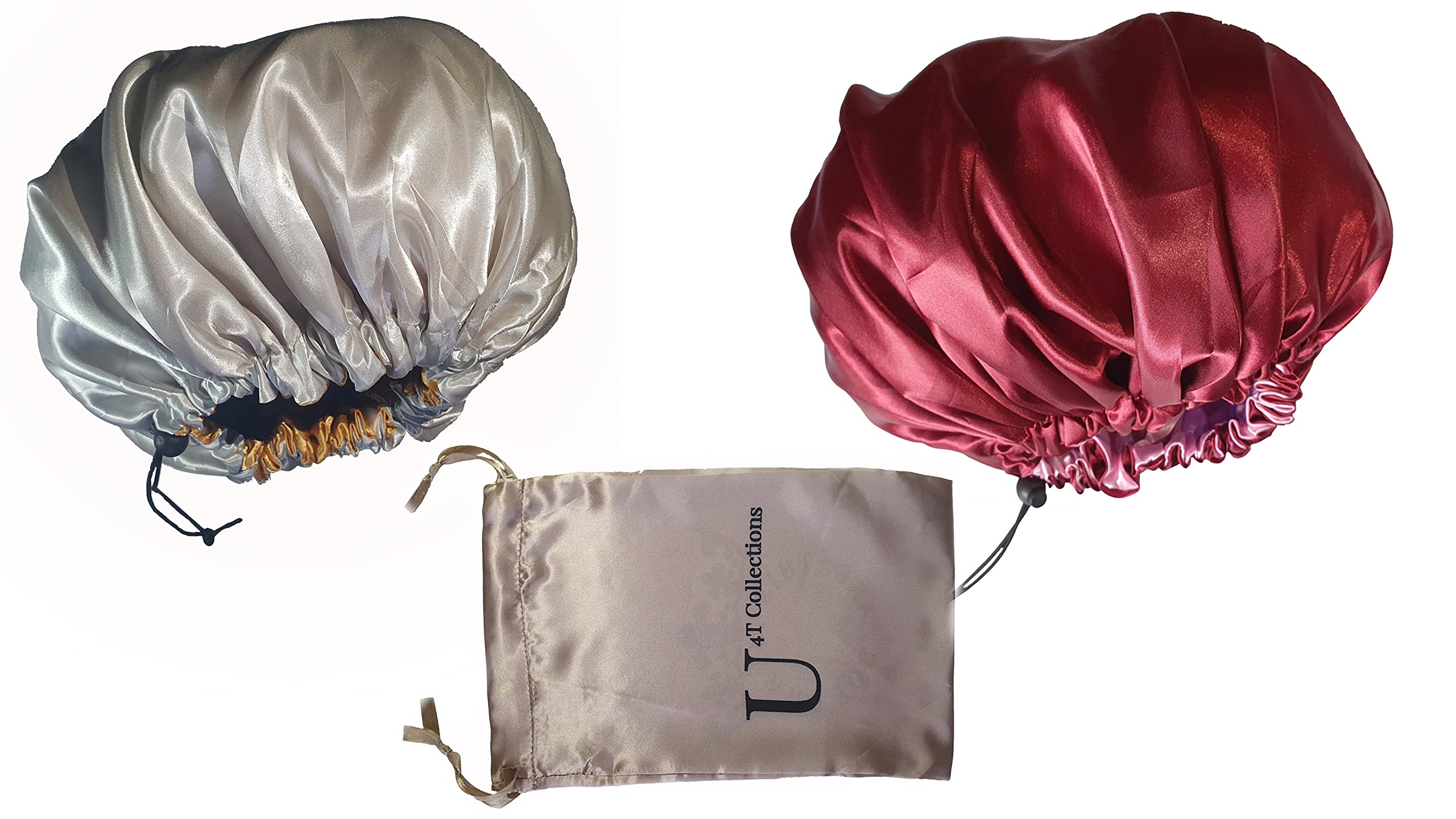 U4T Silk Bonnet for Sleeping; Experience Hair Care with Satin Bonnet Set, Perfect as curly hair products– Includes Hair bonnet (2 pack and Pouch)