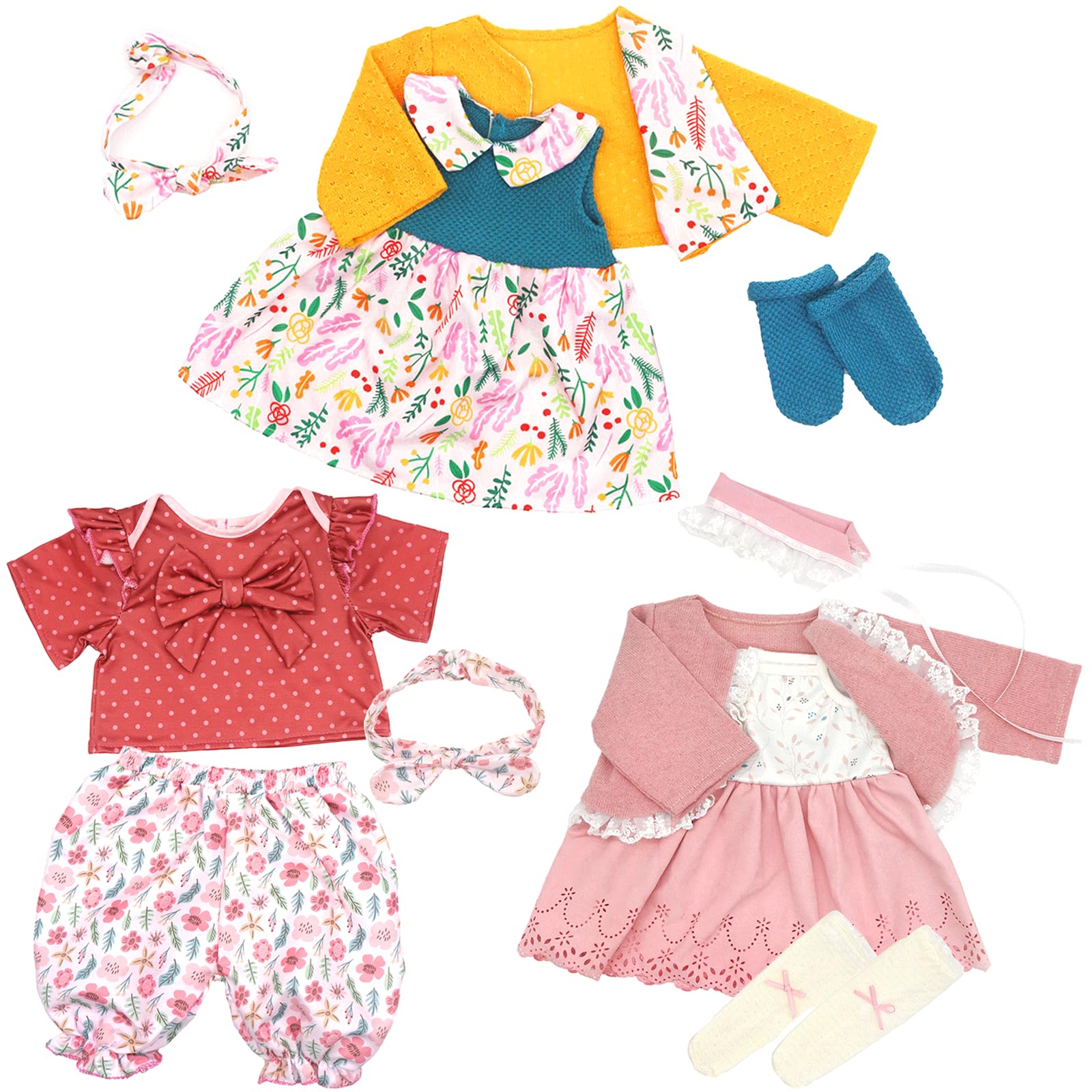 Doll Clothes for 18-20 Inches 43-50cm Baby Dolls, 3 packs Dress Outfits (Not Include Doll)