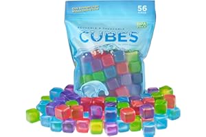 Urban Essentials Reusable Ice Cubes - Quick Freeze Colorful Plastic Square Ice cubes With Resealable Bag Assorted Colors Pack Of 56