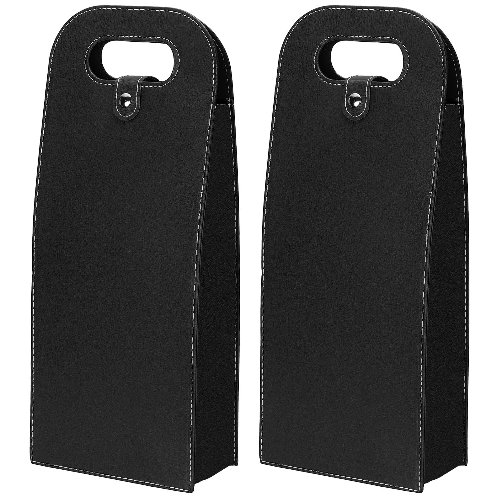 PATIKIL 2 Bottle Wine Gift Bag, 2 Pack Wine Bag Reusable Leather Wine Tote Carrier for Wine Bottles Portable Champagne Gift Bags for Picnic Party Wedding, Black-1