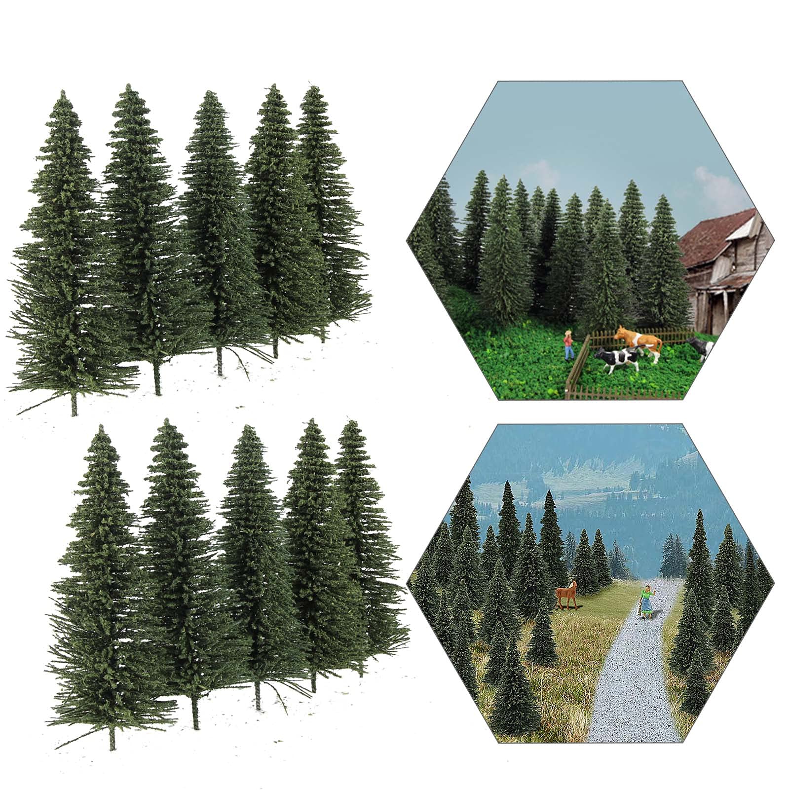 Evemodel S0810 20PCS Dark Green Pine Model Cedar Trees 100mm for Model Railroad Scenery Landscape Layout HO OO Scale