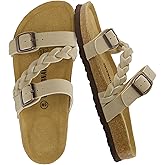 CUSHIONAIRE Lizzy Cork Footbed Womens Sandals - Comfortable Braided Summer Slip On Slide Sandals for Women 2025