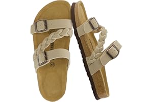 CUSHIONAIRE Women's Lizzy Cork Footbed Sandal - Comfortable, Adjustable Straps, Arch Support, Wide Widths Available, Boho Chic Summer Slides
