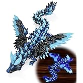 3D Printed Dragon with Wings Glow in The Dark, 11" 3D Dragon Toys, Articulated 3D Printed Animals, Realistic Movable Joints Desk Decor, Office Stress Relief Fidget (Glow Blue (Glow in the Dark))