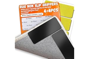 YINTTIAN Rug Carpet Non Slip Grippers, 2 x 5 Inch Reusable Carpet Grippers Rug Tape Pads for Hardwood Floors and Tiles, Removable and No Residue on Floor (8)