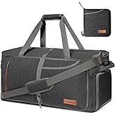 Canway 65L Travel Duffel Bag, Foldable Weekender Bag with Shoes Compartment for Men Women Water-proof & Tear Resistant (Panther Black, 65L)