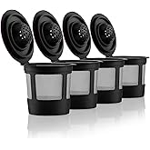 4 Black Reusable K Cups for Keurig Coffee Makers - BPA Free Universal Fit Refillable Kcups Coffee Filters for 1.0 and 2.0 Keu